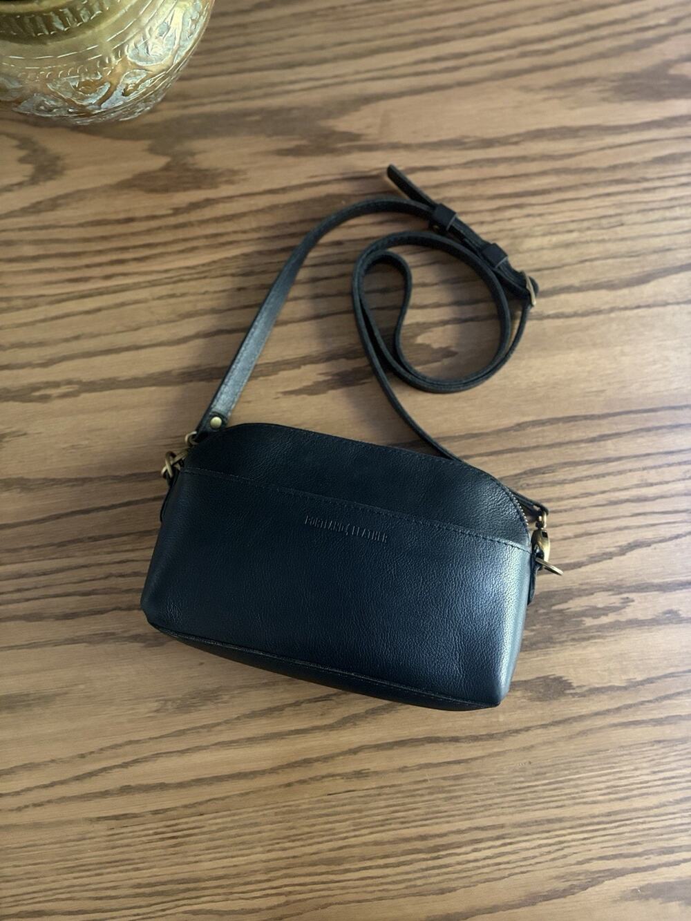 Portland Leather Goods Small Eclipse Crossbody Pebbled Black Leather Bag